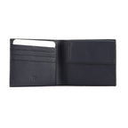 Black leather wallet with card slots on a white background