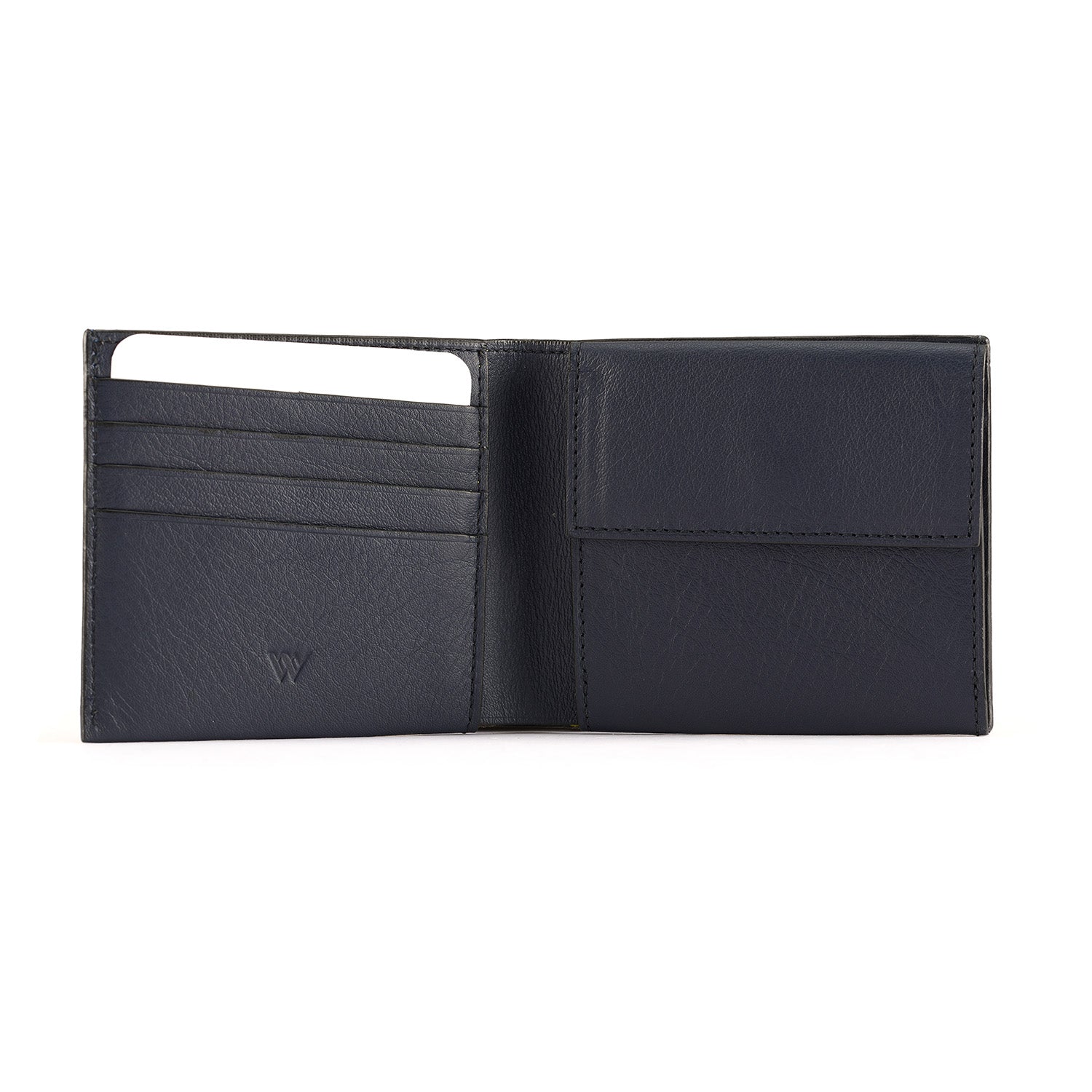 Black leather wallet with card slots on a white background