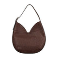 Brown textured handbag on a white background