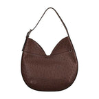 Brown textured handbag on a white background