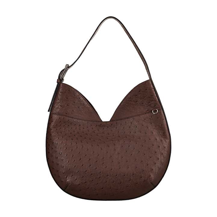Brown textured handbag on a white background