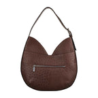 Brown textured handbag with a visible zipper on a white background