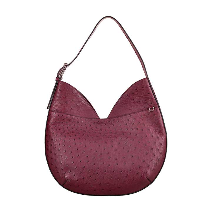 Maroon textured handbag on a white background