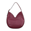 Maroon textured handbag on a white background