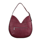 Maroon handbag with a visible zipper on a white background
