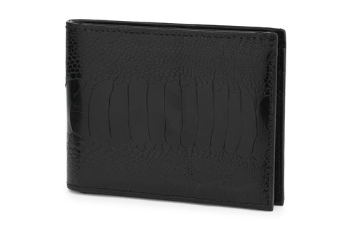 Alaska — Black African Ostrich Leg Leather Bi-Fold Wallet