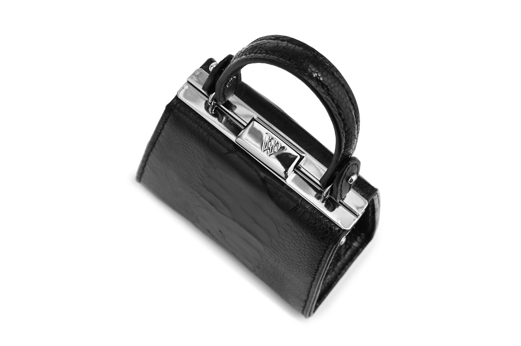 Vegas — Black African Ostrich Leg Leather Micro Bag