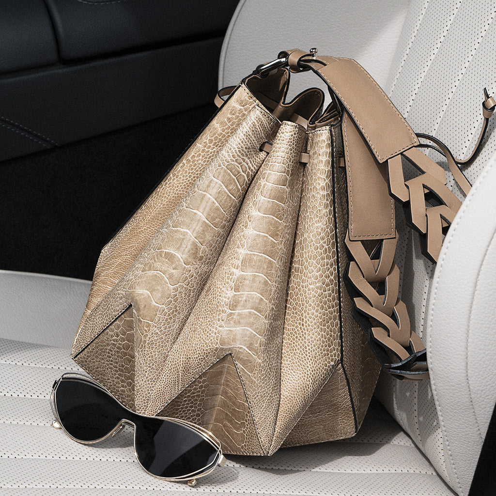 Venus — Beige African Ostrich Leather Bucket Bag
