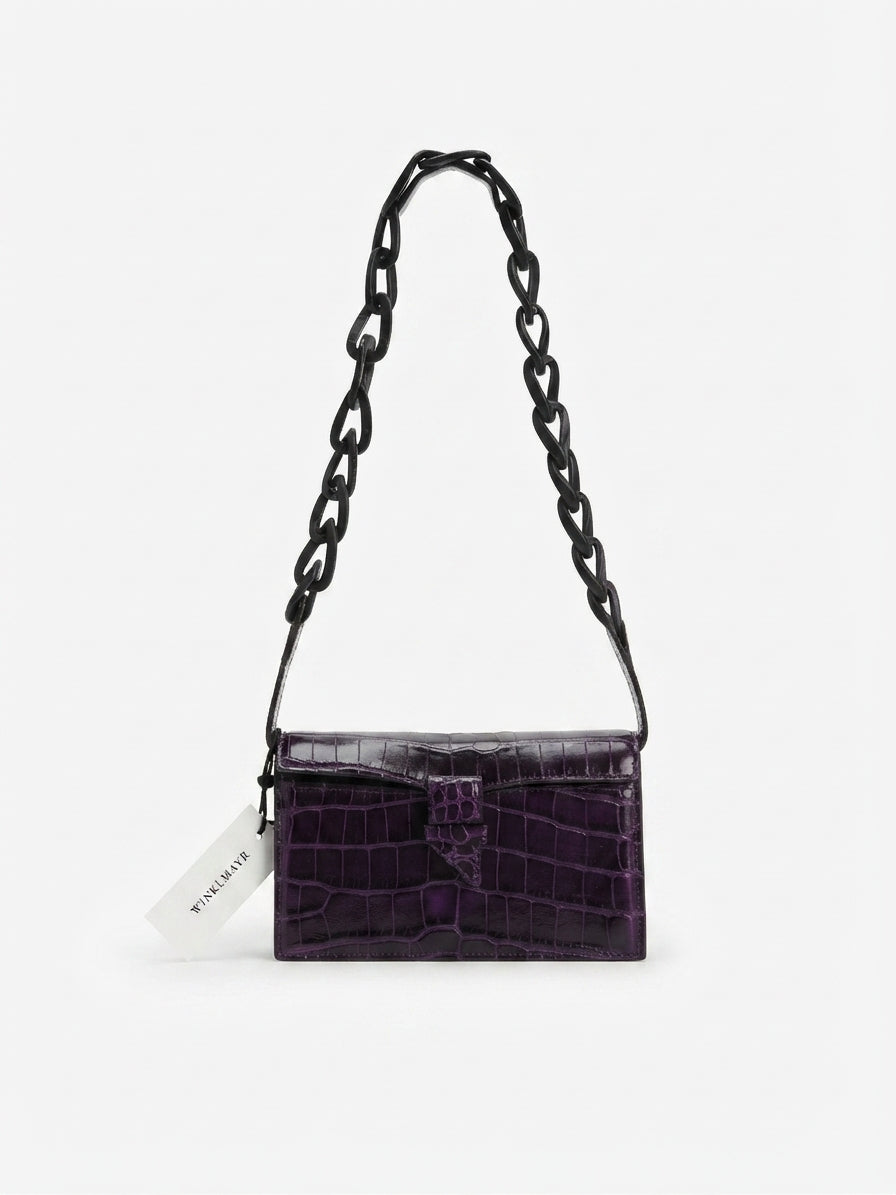 Georgia — Purple Nile Crocodile Belly Leather Clutch Bag with Removable Link Strap