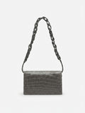 Georgia — Grey Nile Crocodile Belly Leather Clutch Bag with Removable Link Strap