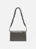 Georgia — Grey Nile Crocodile Belly Leather Clutch Bag with Removable Link Strap