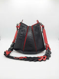 Luna - Black with Red African Ostrich Leg Leather Shoulder Bag