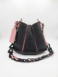 Luna - Black with Pink African Ostrich Leg Leather Shoulder Bag