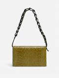 Georgia — Lime Green African Ostrich Leg Leather Clutch Bag with Removable Link Strap