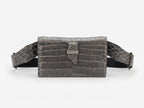 Georgia — Grey Nile Crocodile Belly Leather Clutch Bag with Removable Link Strap