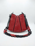 Luna - Red African Ostrich Leg Leather Shoulder Bag