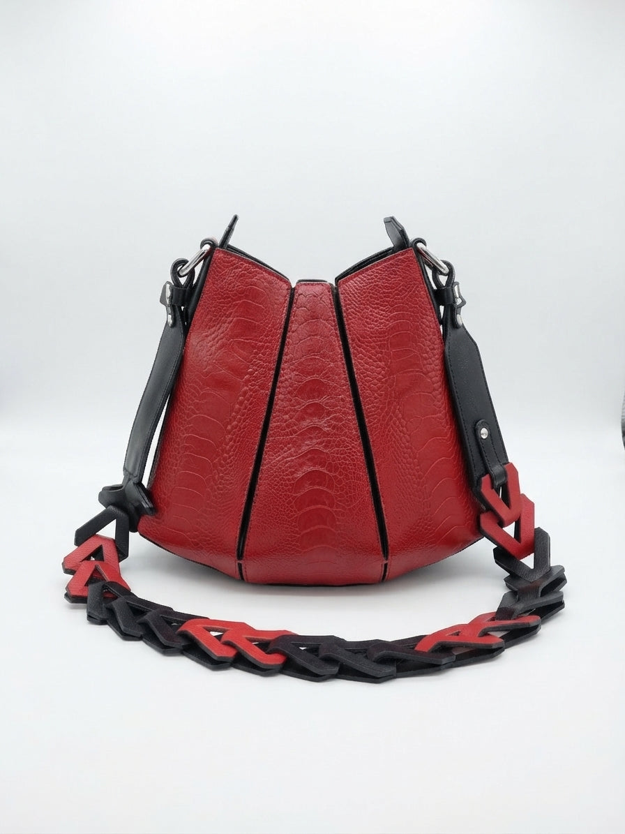 Luna - Red African Ostrich Leg Leather Shoulder Bag