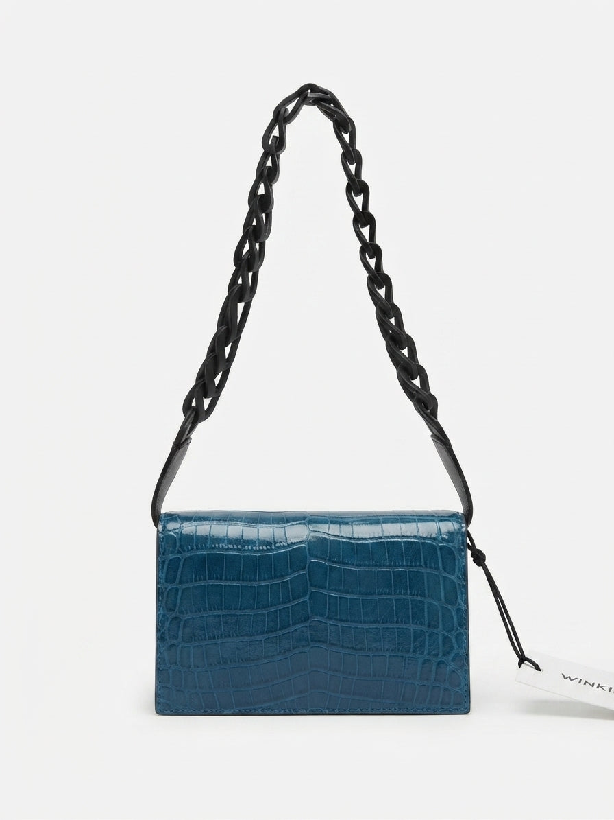 Georgia — Blue Nile Crocodile Belly Leather Clutch Bag with Removable Link Strap
