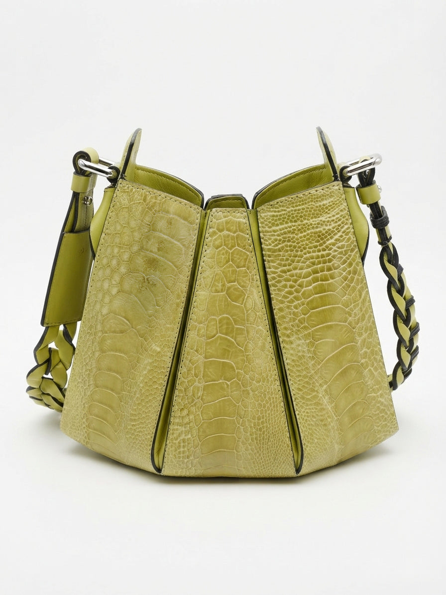 Luna - Lime Green African Ostrich Leg Leather Shoulder Bag