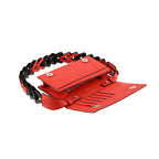 Georgia — Black Limited Edition African Ostrich Leg Leather Clutch Bag with Red Gussets
