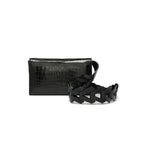 Georgia — Black Nile Crocodile Belly Leather Clutch Bag with Removable Link Strap