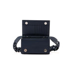 Georgia — Blue African Ostrich Leg Leather Clutch Bag with Removable Link Strap