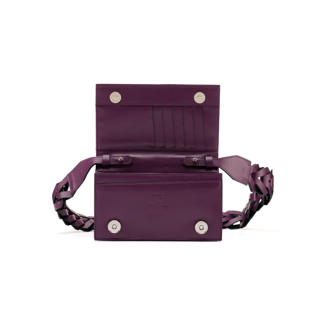 Georgia — Purple African Ostrich Leg Leather Clutch Bag with Removable Link Strap