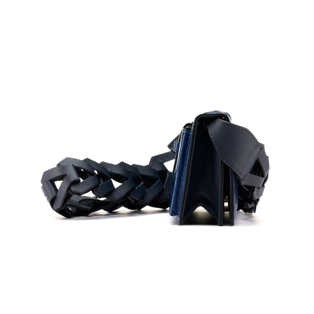 Georgia — Blue African Ostrich Leg Leather Clutch Bag with Removable Link Strap