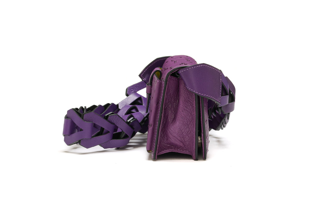 Georgia — Purple African Full-Quill Ostrich Leather Clutch Bag with Removable Link Strap