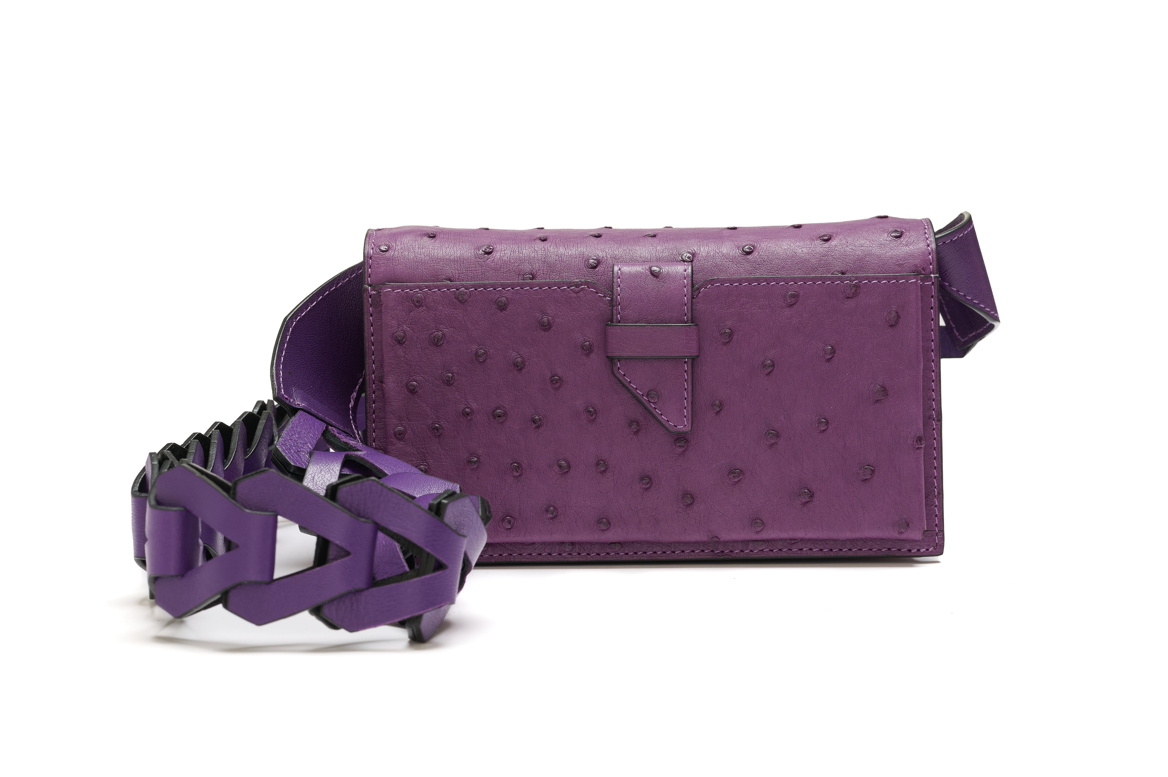 Georgia — Purple African Full-Quill Ostrich Leather Clutch Bag with Removable Link Strap