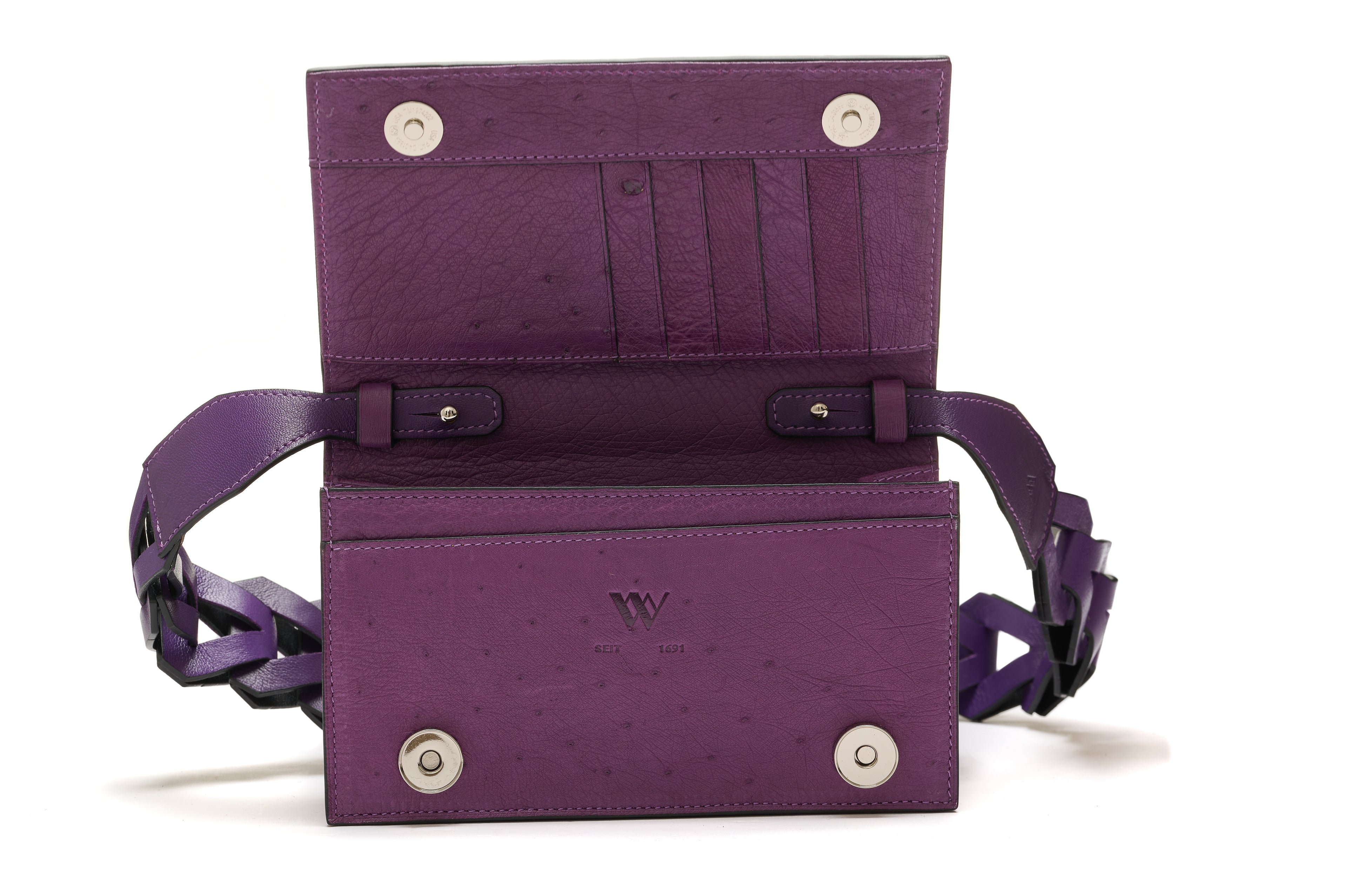 Georgia — Purple African Full-Quill Ostrich Leather Clutch Bag with Removable Link Strap
