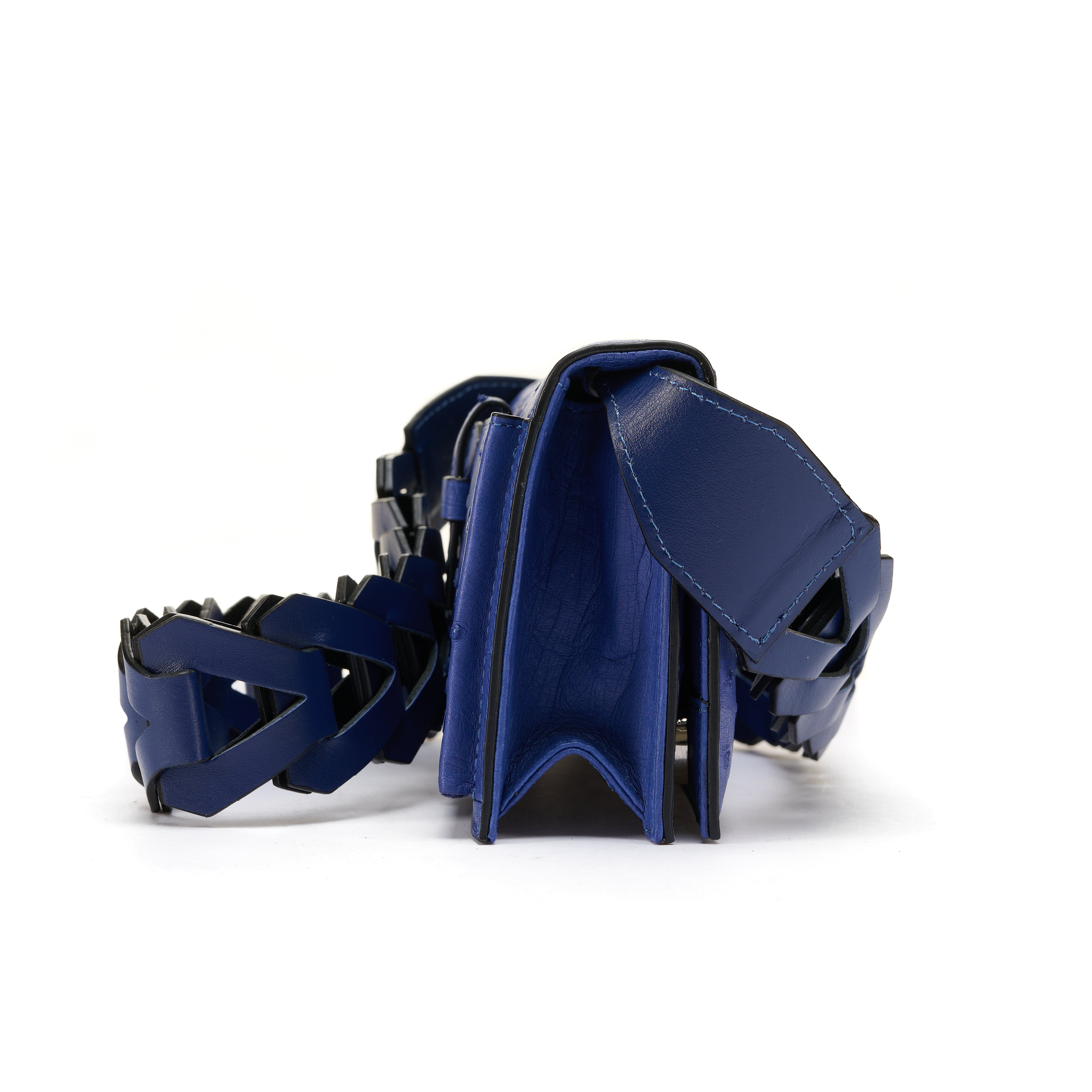 Georgia — Blue African Full-Quill Ostrich Leather Clutch Bag with Removable Link Strap