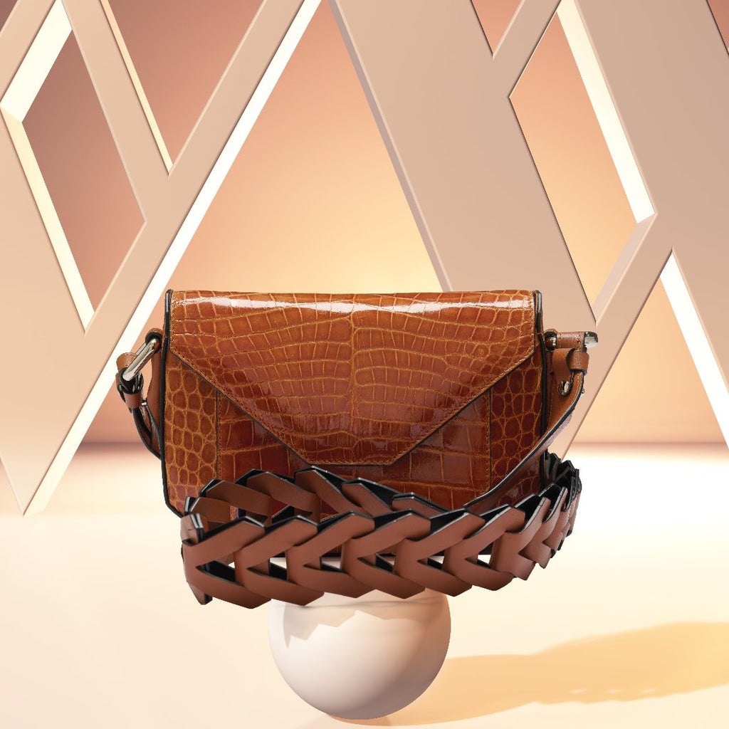 Lee — White African Ostrich Leg Leather Shoulder Bag with Adjustable Strap
