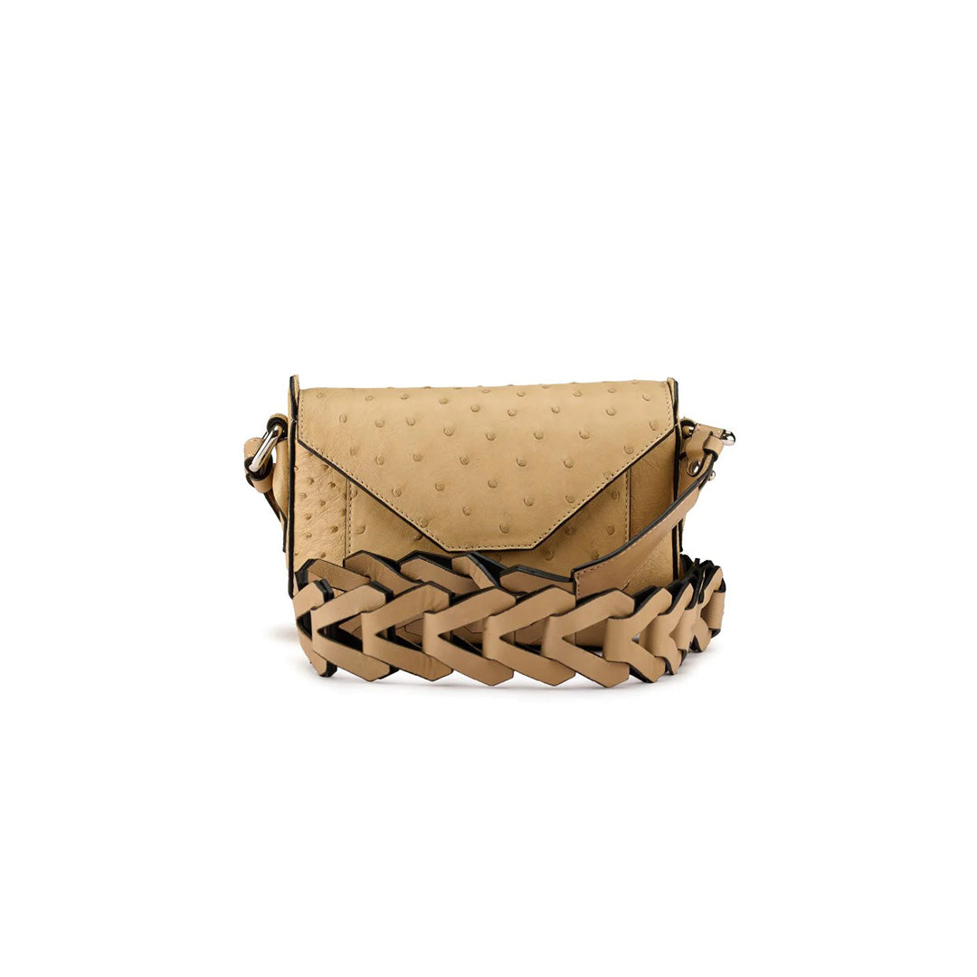 Lee — Beige African Full-Quill Ostrich Leather Shoulder Bag with Adjustable Strap