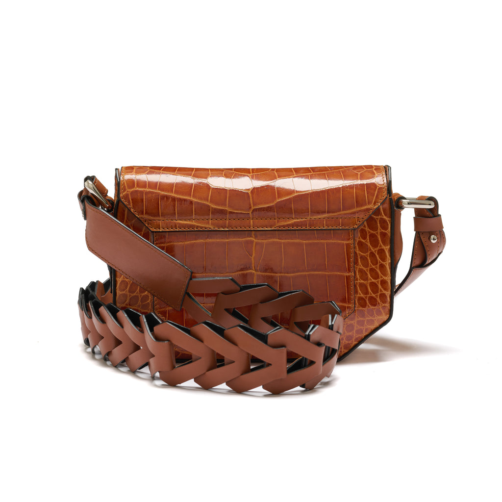 Lee — Brown Nile Crocodile Leather Shoulder Bag with Adjustable Strap