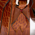 Lee — Brown Nile Crocodile Leather Shoulder Bag with Adjustable Strap