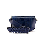 Lee — Blue African Ostrich Leg Leather Shoulder Bag with Adjustable Strap