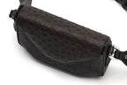 Lee — Dark Brown African Full-Quill Ostrich Leather Shoulder Bag with Adjustable Strap