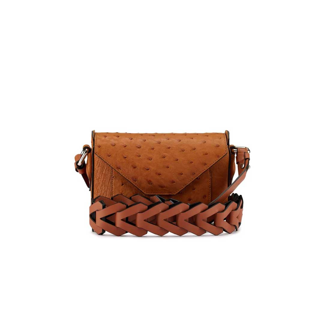 Lee — Light Brown African Full-Quill Ostrich Leather Shoulder Bag with Adjustable Strap