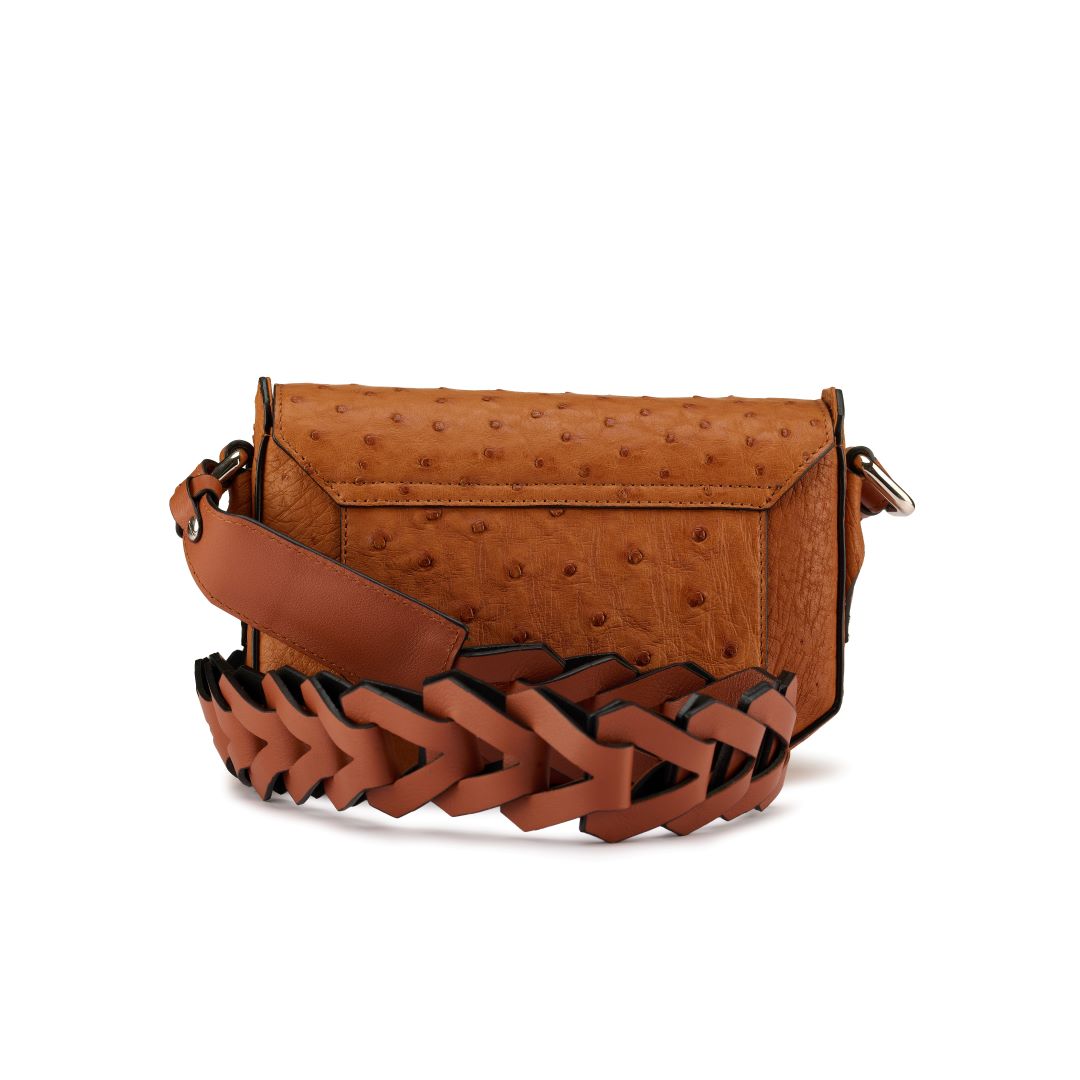 Lee — Light Brown African Full-Quill Ostrich Leather Shoulder Bag with Adjustable Strap