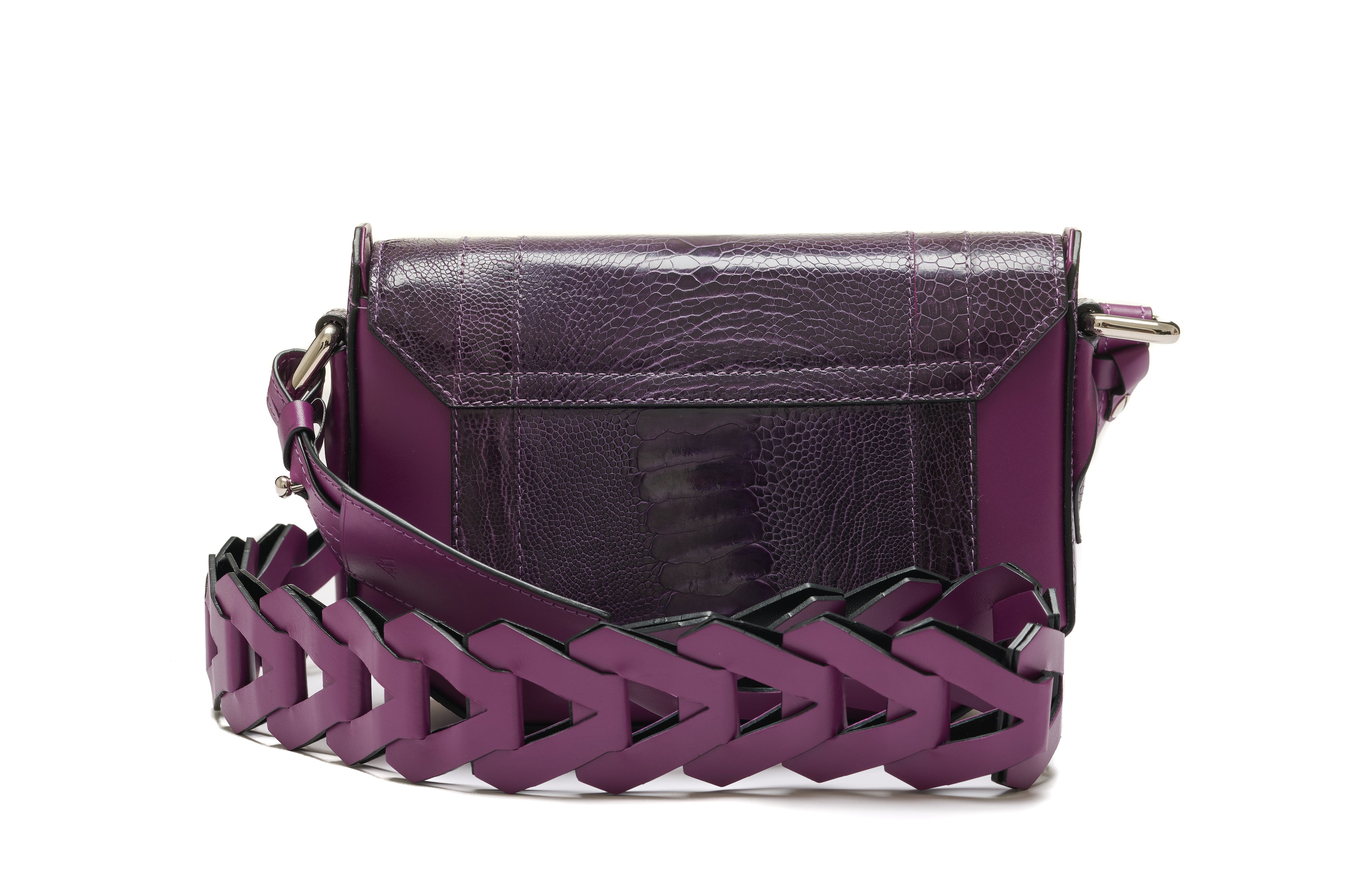 Lee — Purple African Ostrich Leg Leather Shoulder Bag with Adjustable Strap