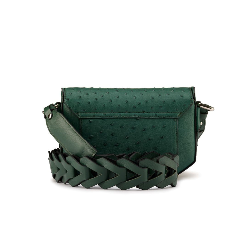 Lee — Green African Full-Quill Ostrich Leather Shoulder Bag with Adjustable Strap