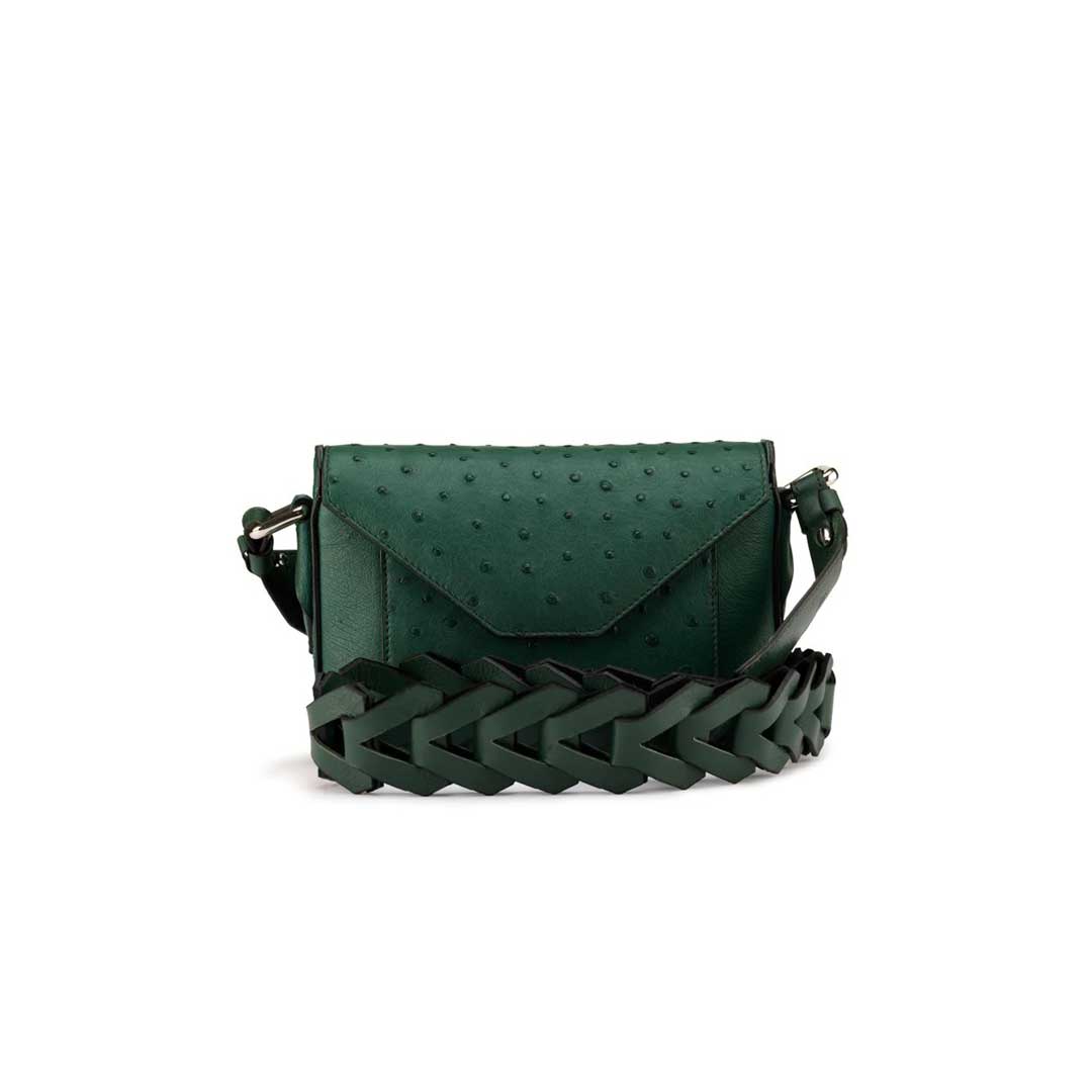 Lee — Green African Full-Quill Ostrich Leather Shoulder Bag with Adjustable Strap