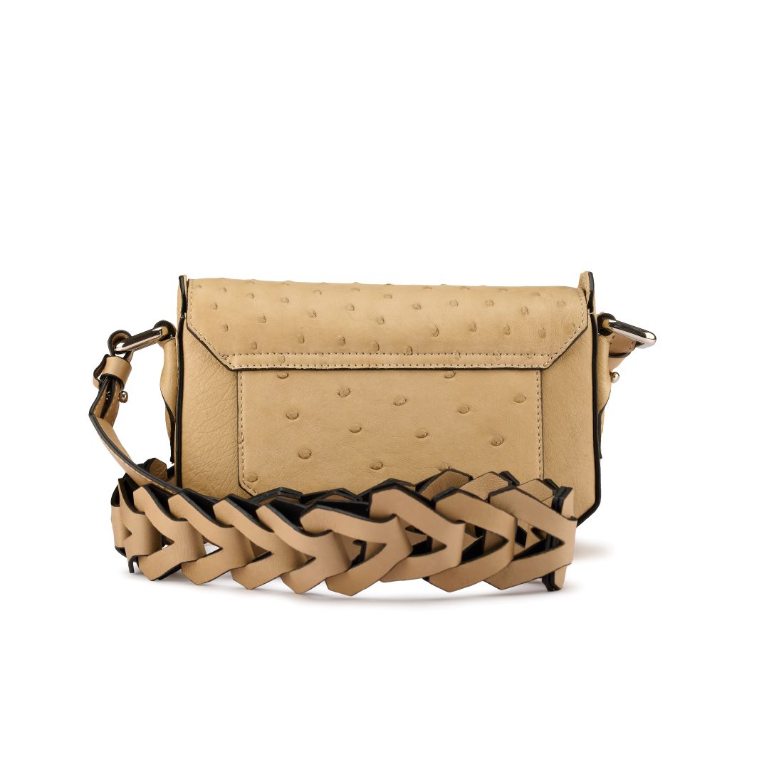 Lee — Beige African Full-Quill Ostrich Leather Shoulder Bag with Adjustable Strap