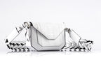 Lee — White African Ostrich Leg Leather Shoulder Bag with Adjustable Strap