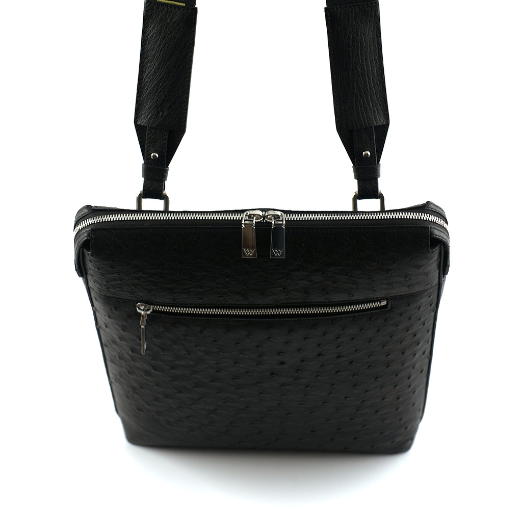 Leon — Black African Ostrich Quill Leather Satchel