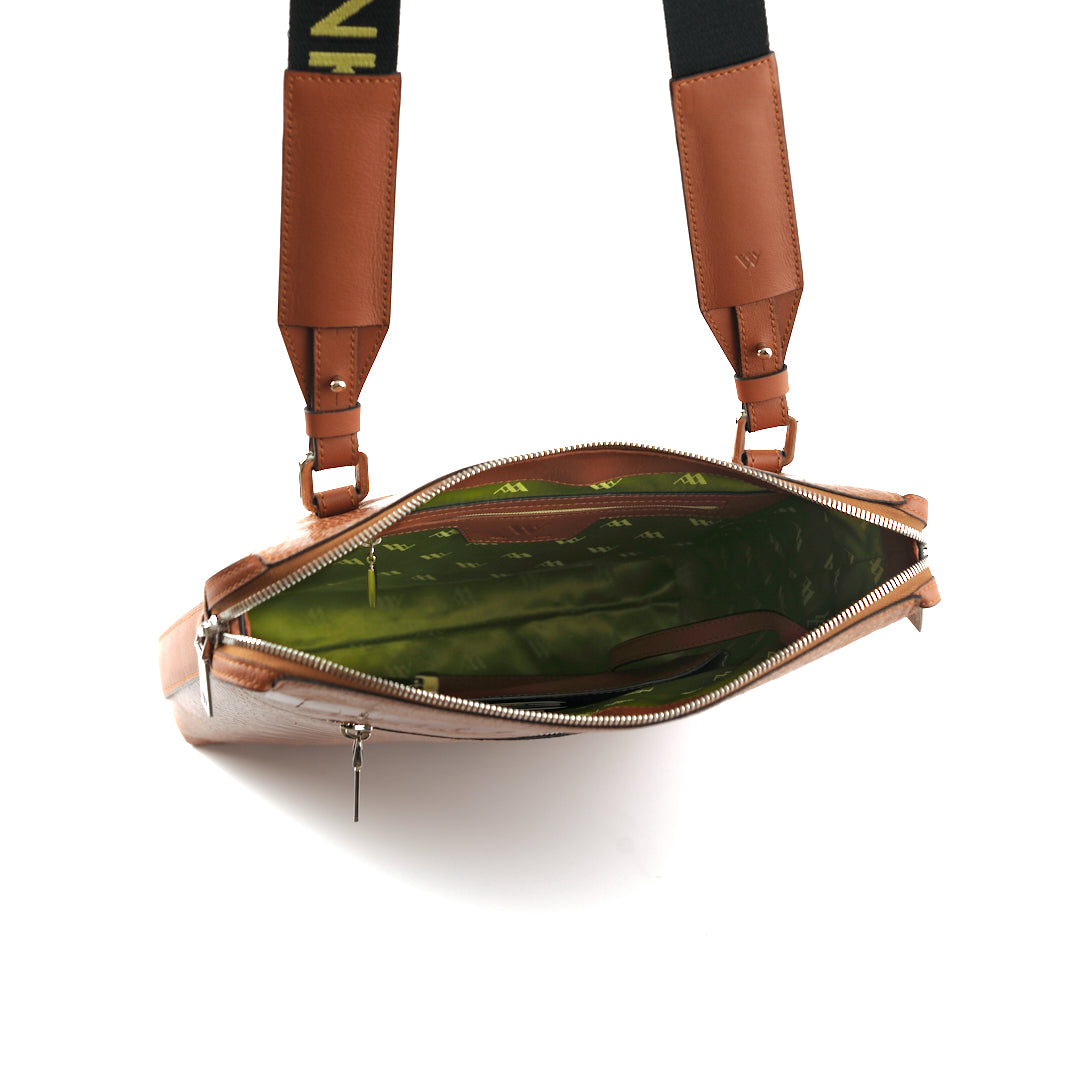 Leon — Brown African Ostrich Leg Leather Satchel