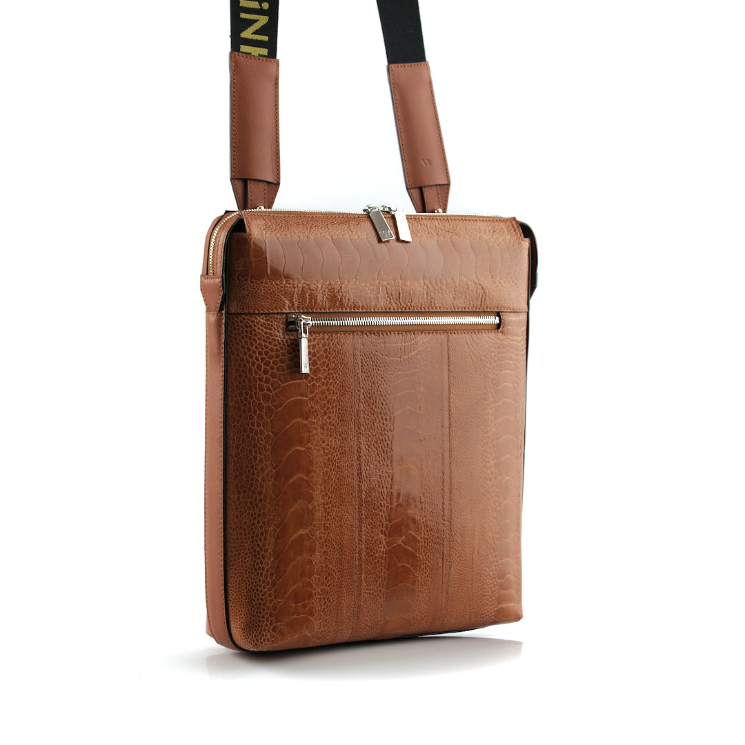 Leon — Brown African Ostrich Leg Leather Satchel