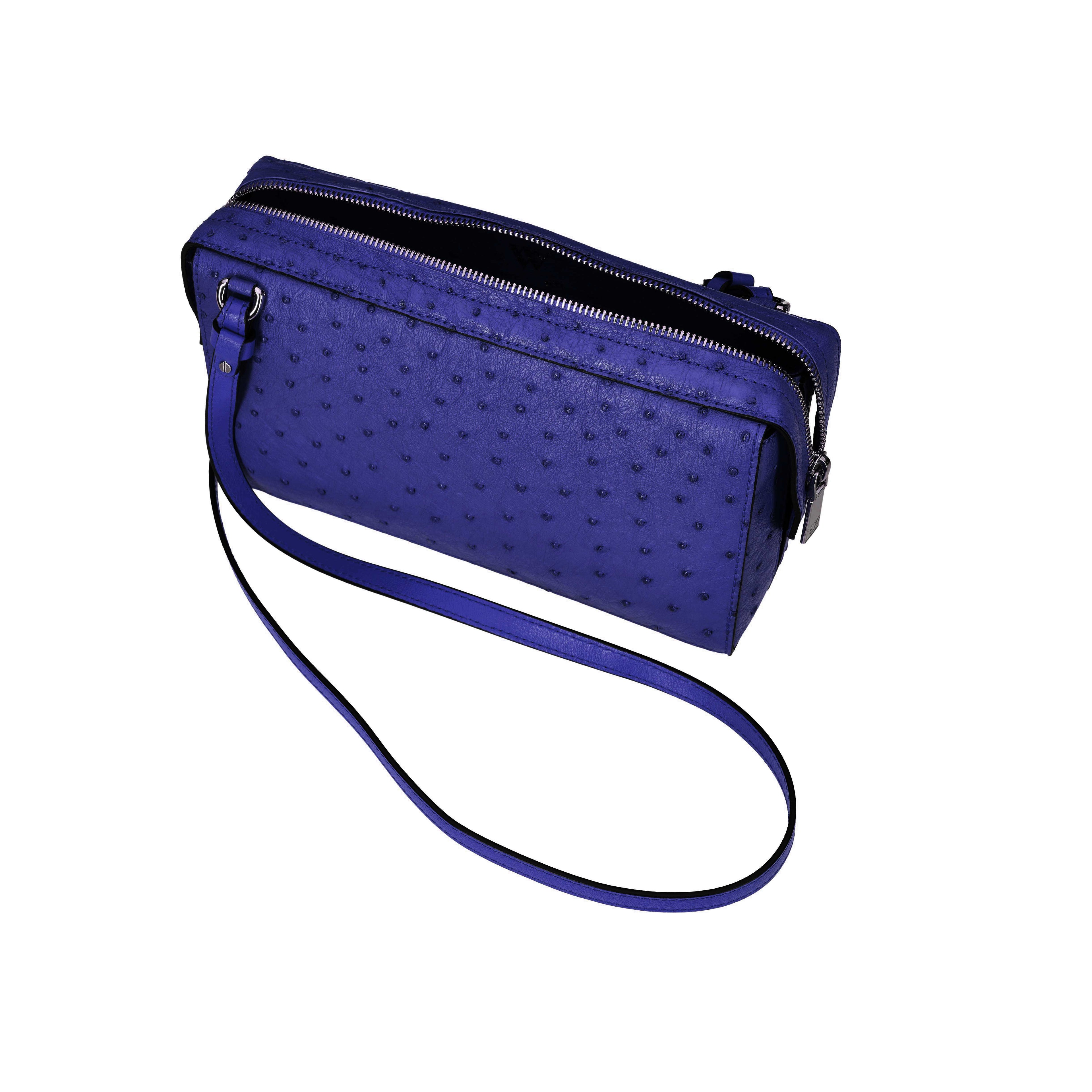 Lex -Blue African Ostrich Quill Leather Crossbody Bag