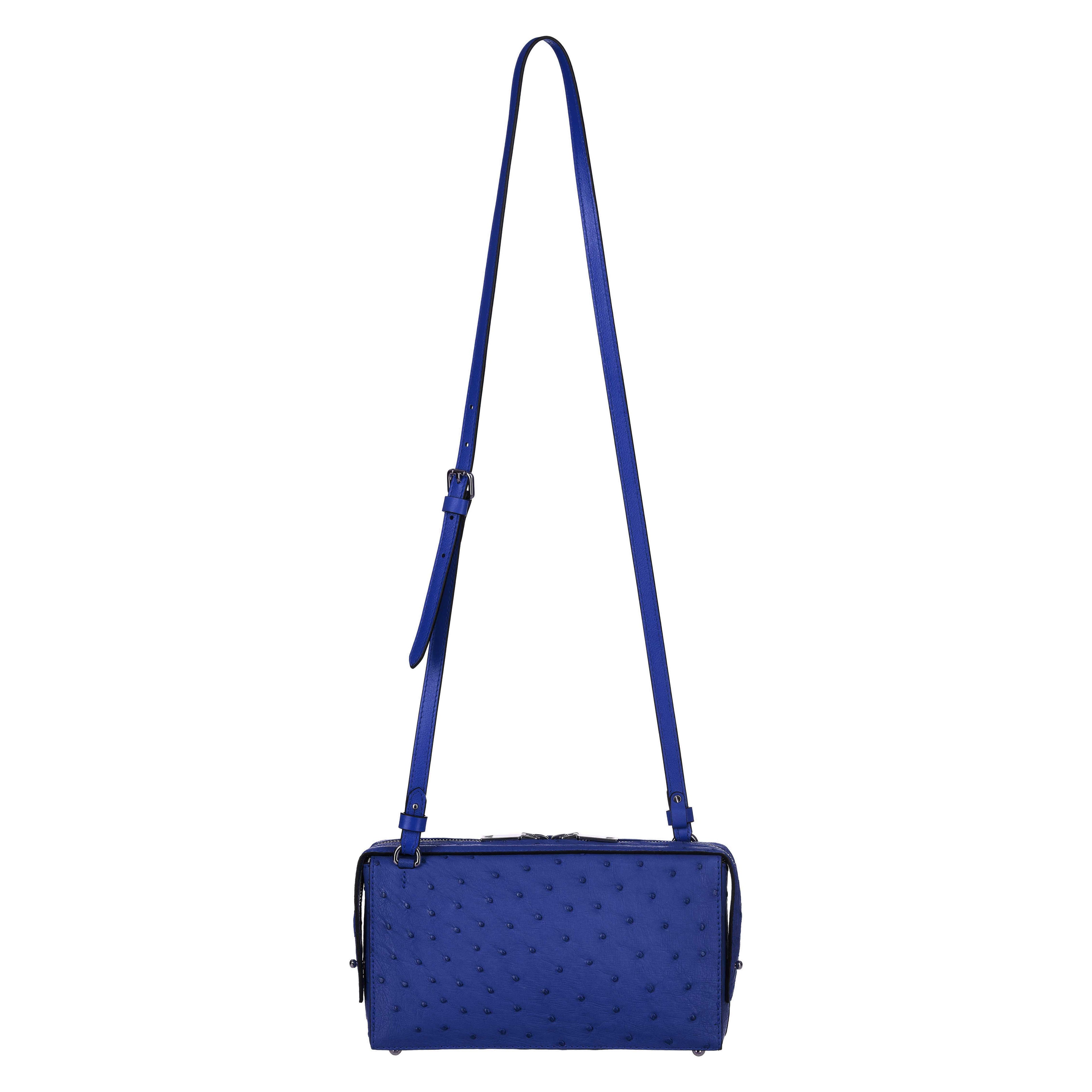 Lex -Blue African Ostrich Quill Leather Crossbody Bag